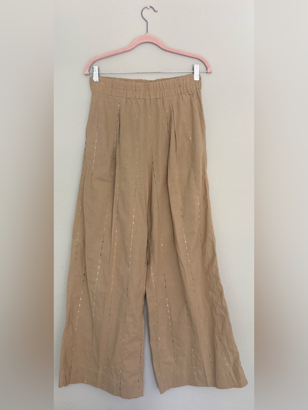 LOGO by Lori Goldstein Tan Maxi Wide-Leg Pants with Subtle Stitching 97% Cotton